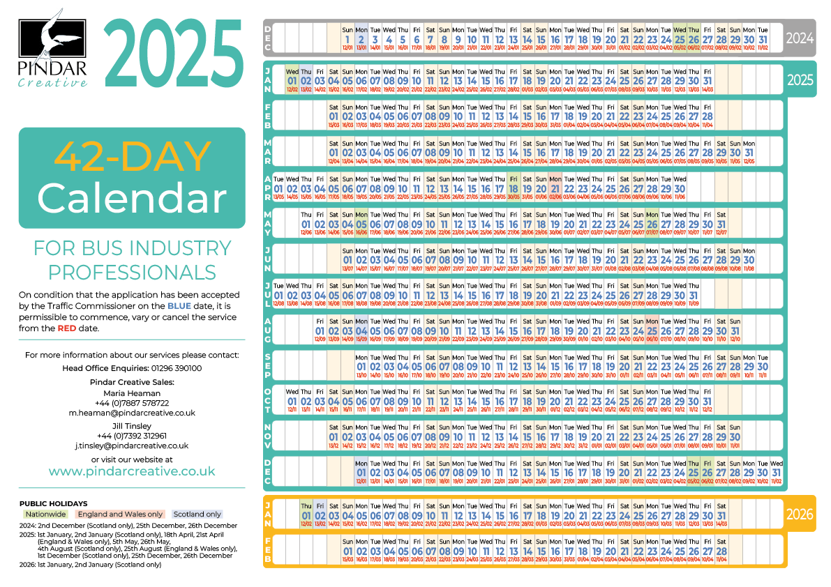 Download the 2025 42-day calendar