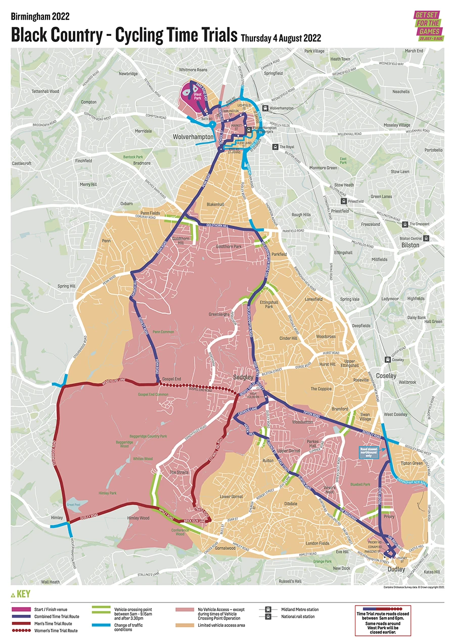 Map highlighting vehicle access during the Cycling Time Trials